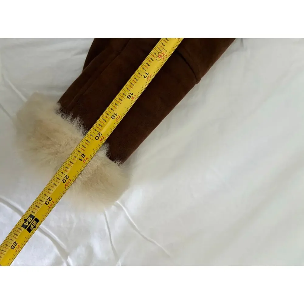 Women’s double-breasted faux shearling wrap coat- tan - size S - Picture 10 of 12